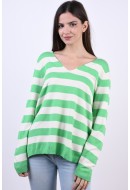Women Sweater Only Carmelinna V-Neck Island Green/Whitecap Gray